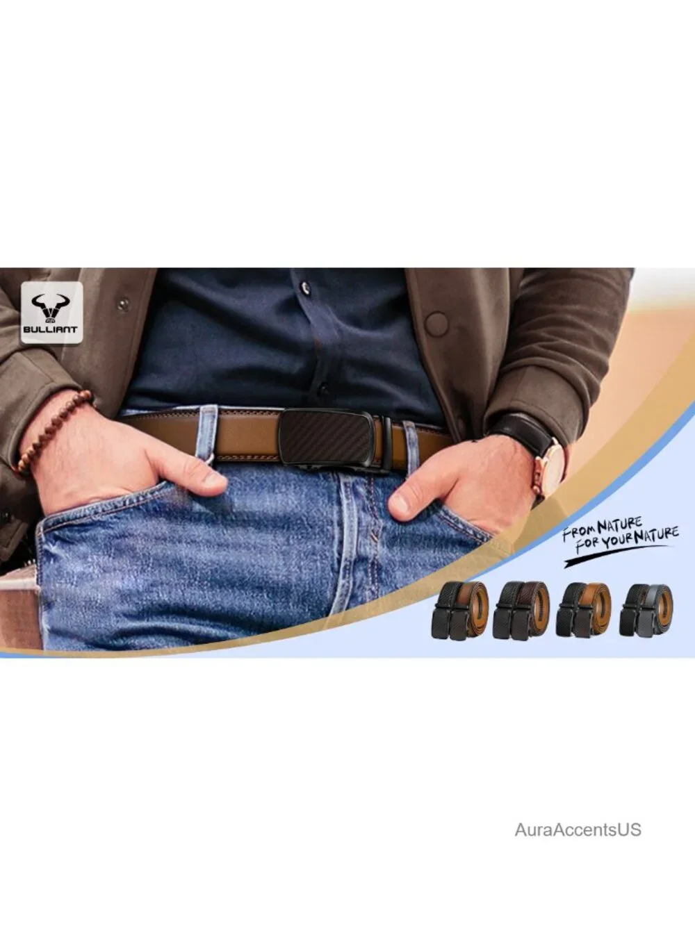 Men's Ratchet Leather Belt Trimmable 2 Pack Smooth Sliding Precise Fit Holeless